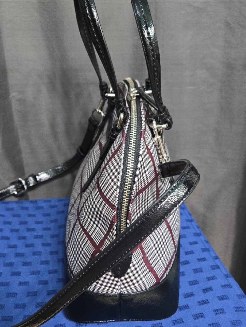 Coach Black and Burgundy Plaid Dome Satchel with Silver Hardware - Picture 3 of 13
